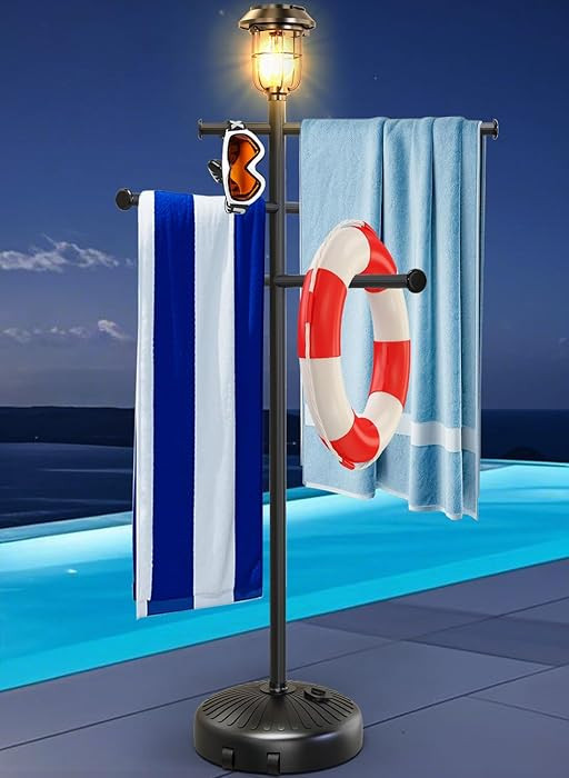 Solar Light Pool Towel Rack with Wheels \u2013 63" Tall Adjustable Outdoor Towel Rack for Patio, ... | Amazon (US)