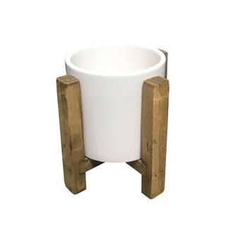 5.5"" White Ceramic Pot With Wooden Stand By Ashland® | Michaels® | Michaels Stores