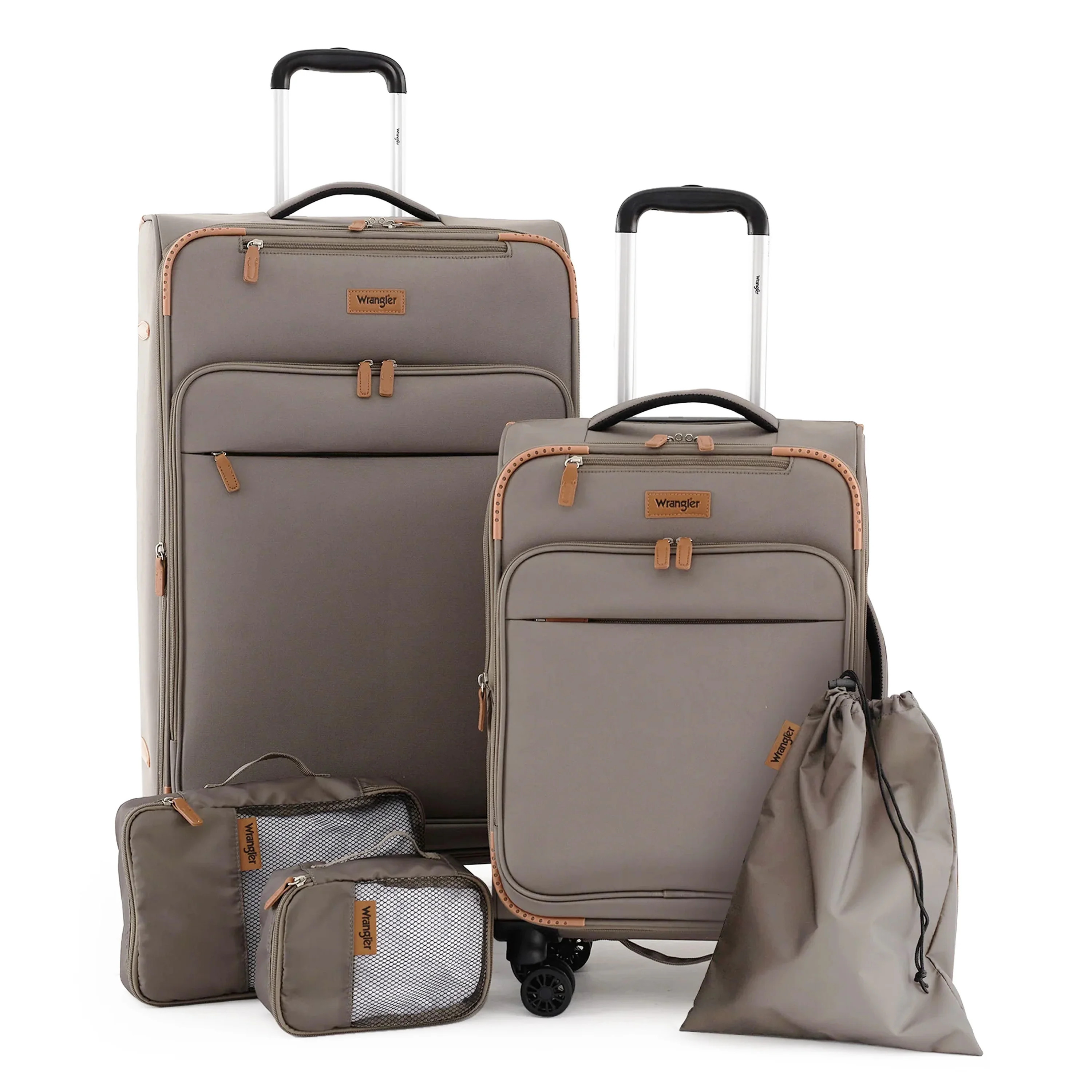 Wrangler 5 pc Softside Spinner Travel Luggage Set, Khaki - Walmart.com | Walmart (US)