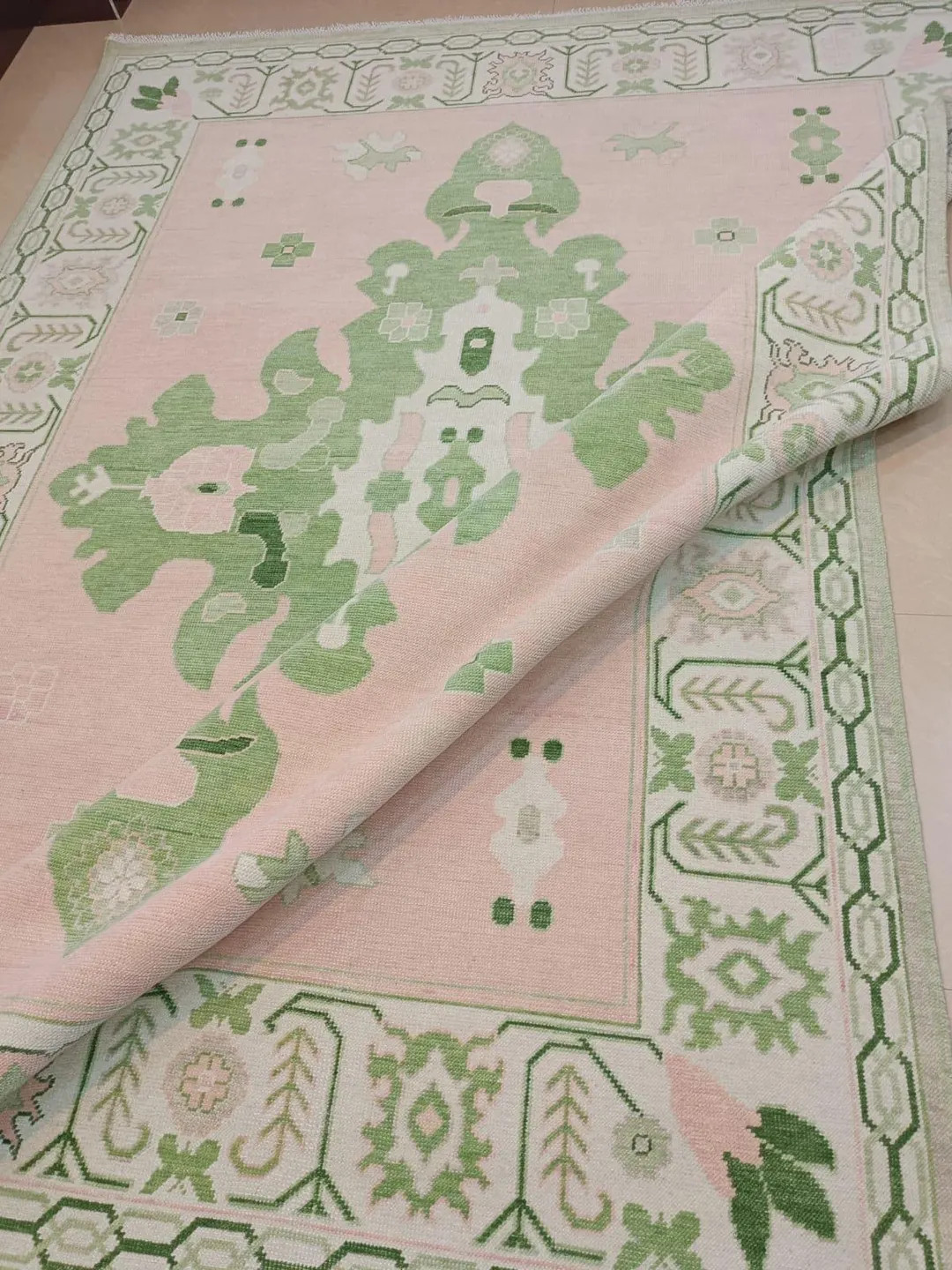 Hand Knotted Pink Green Oushak Rugs Contemporary Modern Area Rugs, Turkish Wool Rug for Living Ro... | Etsy (US)