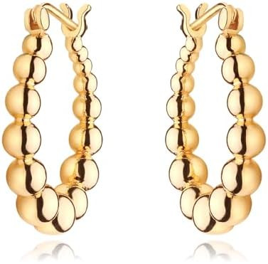 MEVECCO Gold Chunky Huggie Hoop Earring 18K Gold Plated Dainty Handmade Hypoallergenic Sleeper Ho... | Amazon (US)