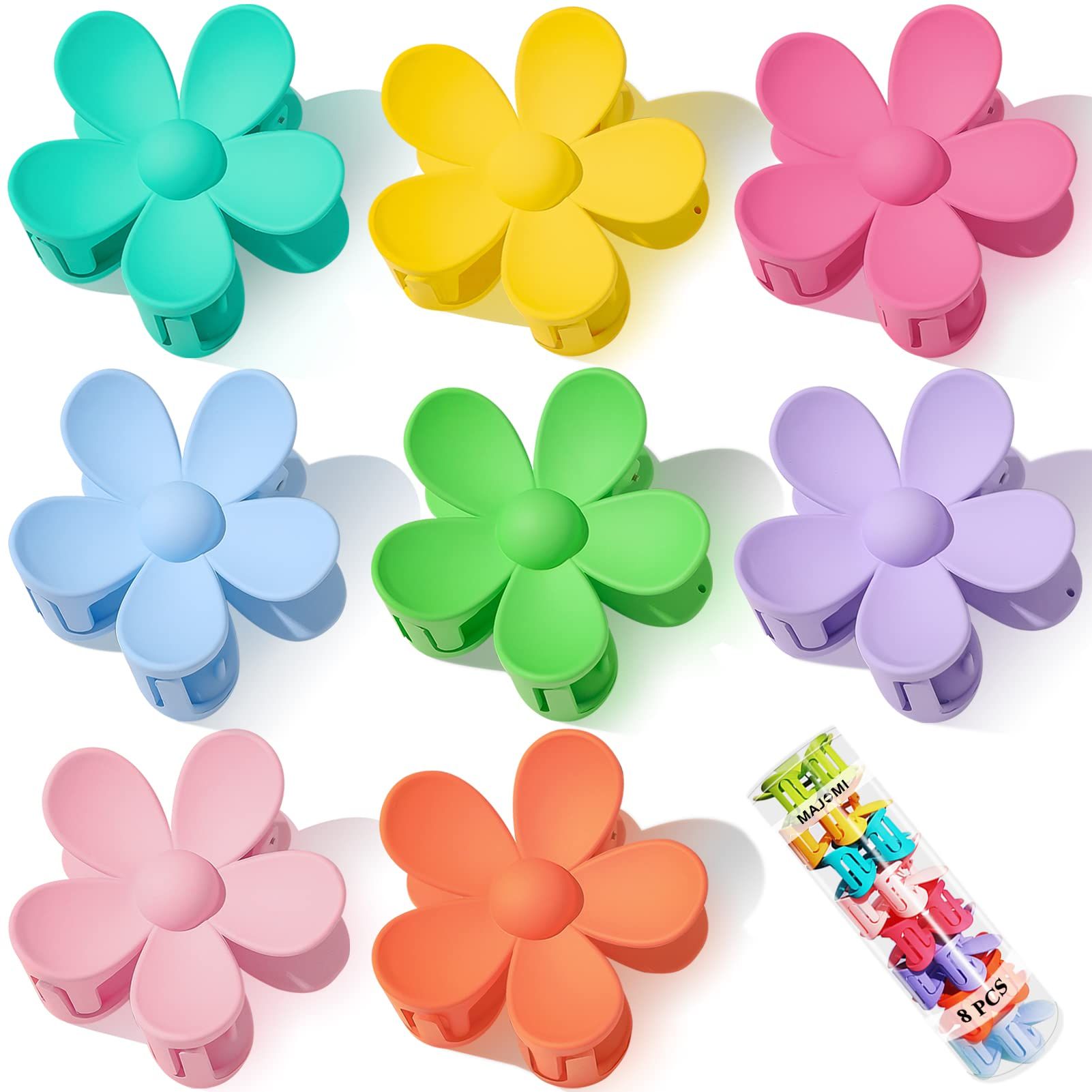 Hair Claw Clips Flower Hair Clips 8PCS Cute Hair Clip Matte Hair Clips Big Claw Clip Strong Hold Daisy Clip Barrettes Large Hair Clamps Thin Hair Accessories Thick Hair For Women Girls Gifts 8 Colors | Amazon (US)