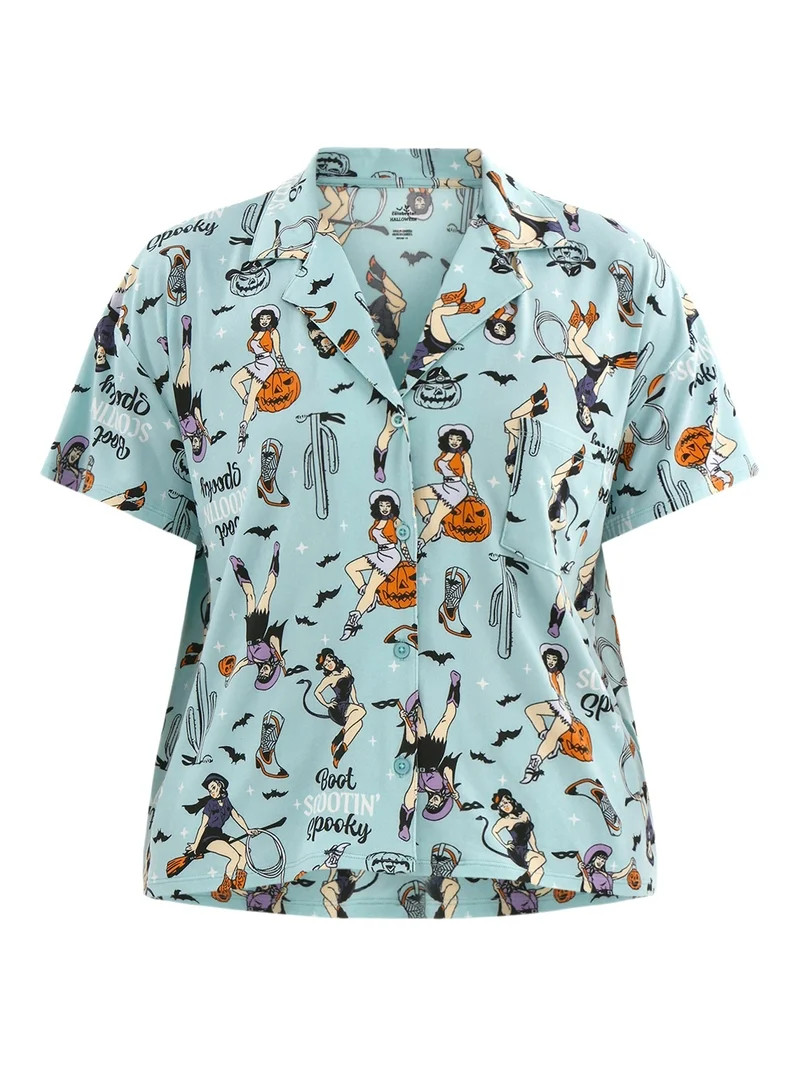 Halloween Women’s Printed Notched Top and Shorts Pajama Set from Way to Celebrate, 2-Piece, Siz... | Walmart (US)