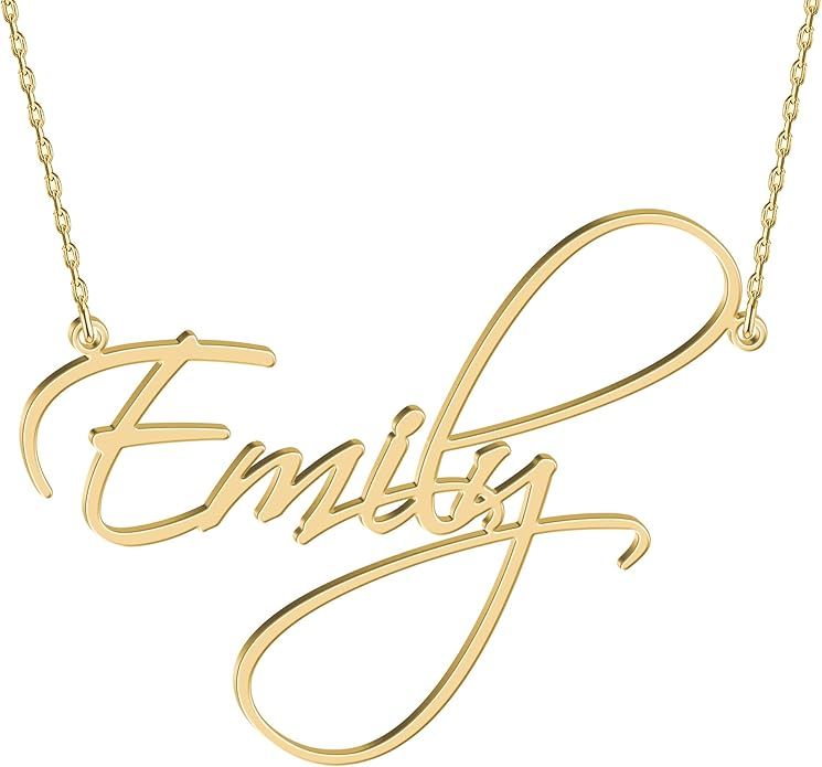 UMAGICBOX Sterling Silver Name Necklace Personalized,15 Fonts Style to Choose,Custom Gold nameplate  | Amazon (US)