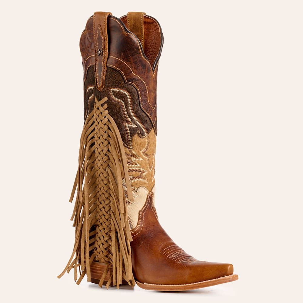 Dan Post Women's Dayla Tan Cowhide Hair-On Fringed Snip Toe Cowboy Boots | Cavender's