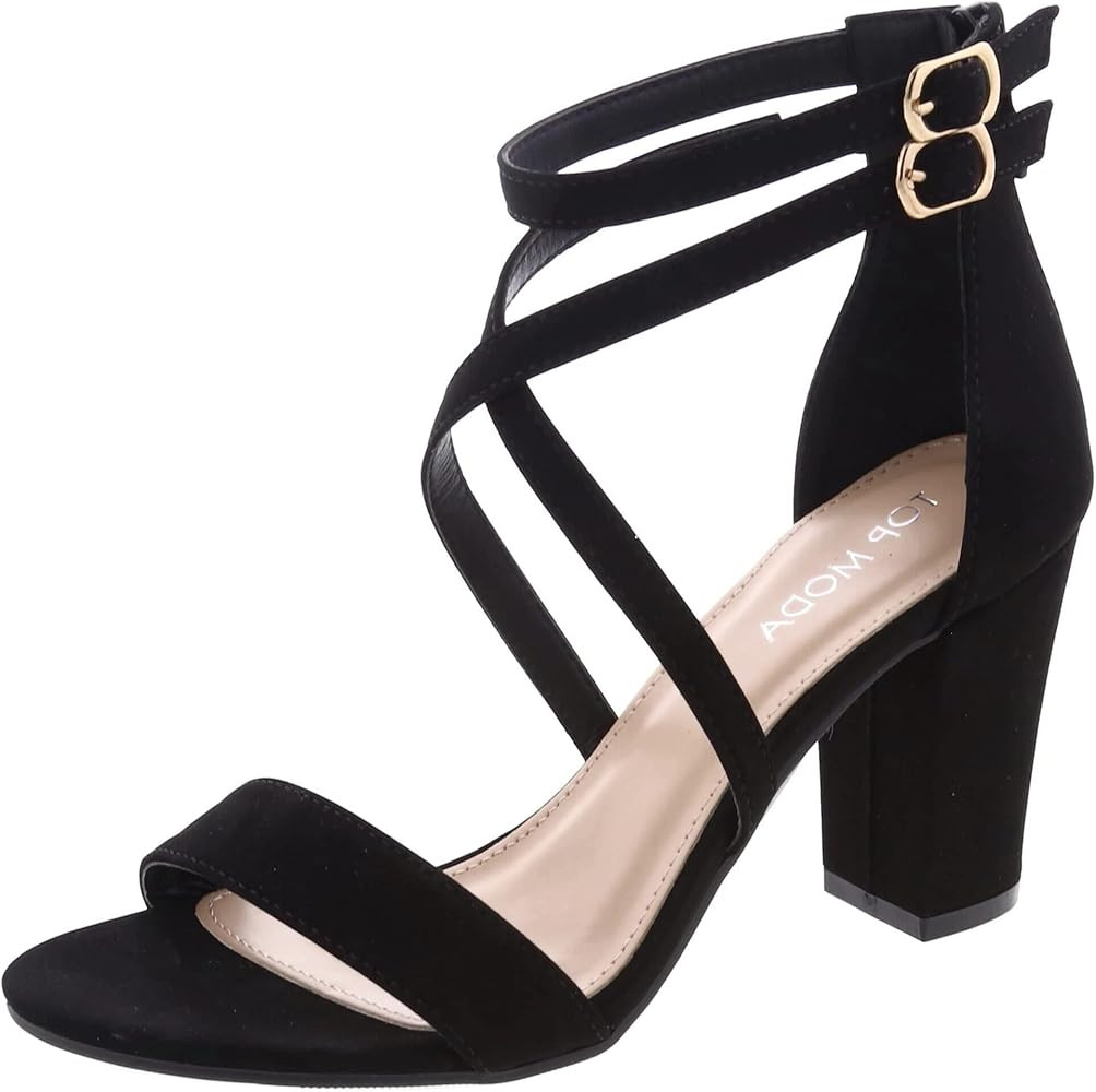 Over the Toe Cross Strap Block Heel Open Toe Dress Sandal | Amazon (US)