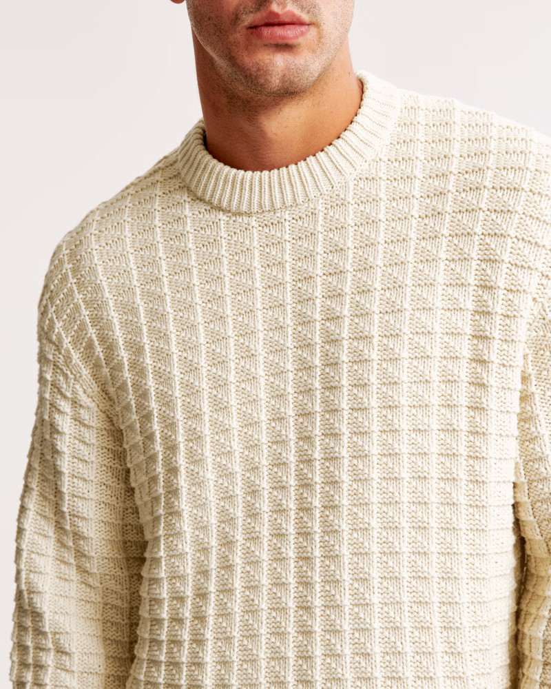Men's Oversized Checkered Stitch Crew Sweater | Men's Tops | Abercrombie.com | Abercrombie & Fitch (US)