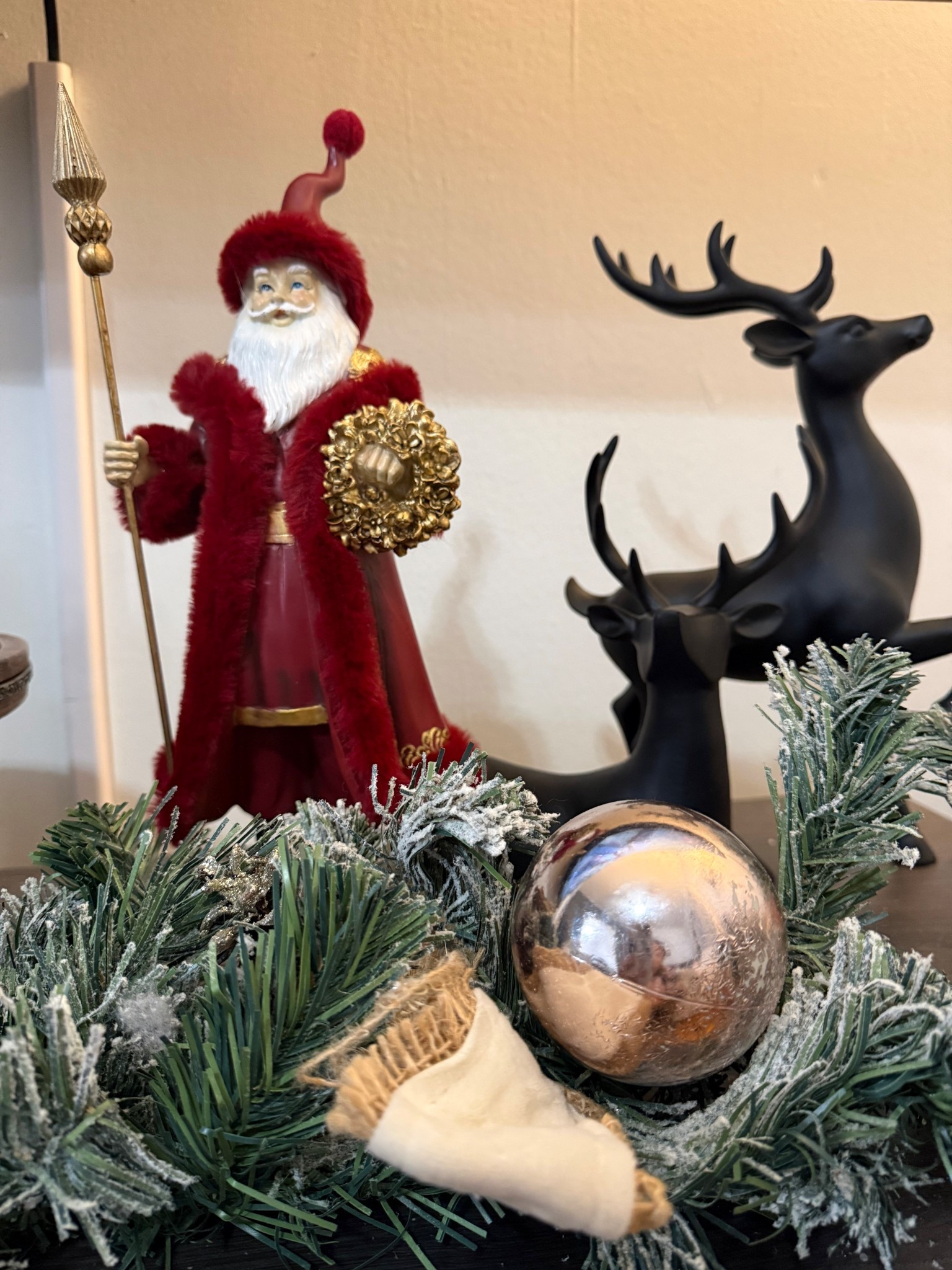 Santa is from home goods and so is everything else but I found the deers on Amazon! 