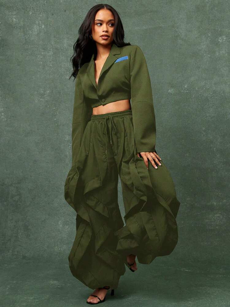 Vixey Breathable Anti Wrinkle Moisture Wicking Woven Ruffle Detail Jogger Pants | SHEIN