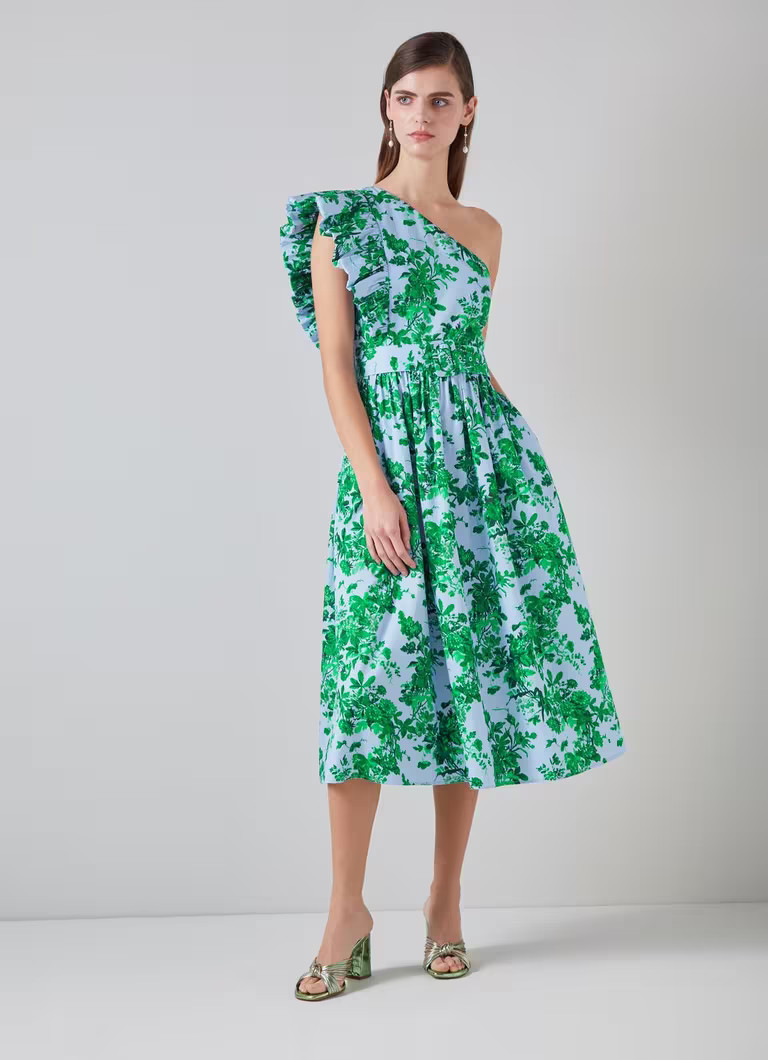 Maud Neon Garden Print Organic Cotton One-Shoulder Dress | L.K. Bennett (UK)