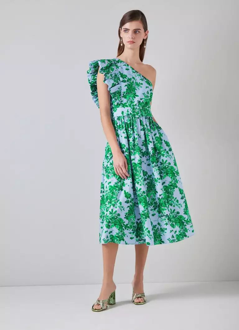 Maud Neon Garden Print Organic Cotton One-Shoulder Dress | L.K. Bennett (UK)