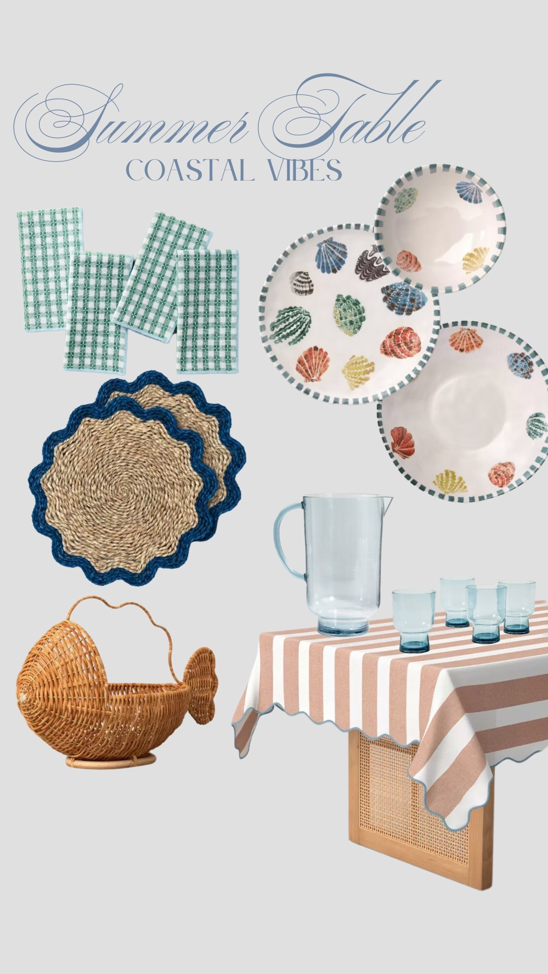 Summer table setting shell bowls plastic pitcher summer dinner party coastal vibes 

#LTKSeasonal #LTKHome #LTKParties