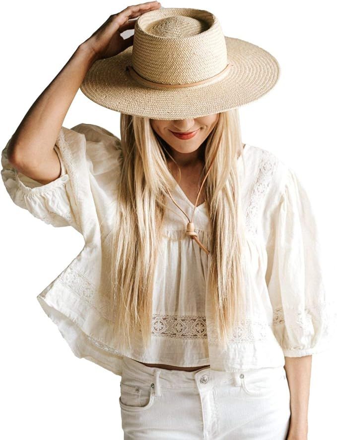 Gigi Pip Aiden Wide Brim Pork Pie Straw Sun Hat for Women | Amazon (US)