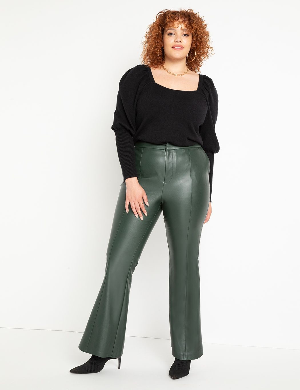 Faux Leather Flare Leg Trouser | Eloquii