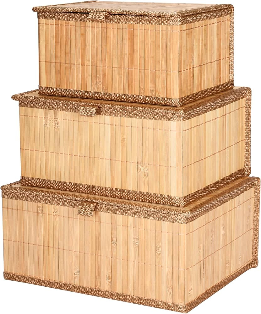 Bamboo Decorative Storage Boxes With Lids - Nesting Rectangular Lidded Box for Organization - Sta... | Amazon (US)