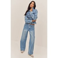Mid Blue Wash Dip Front Straight Leg Jeans | PrettyLittleThing UK