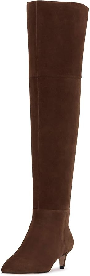 Coutgo Women's Thigh High Boots Over The Knee Kitten Heel Pointed Toe Long Boots Fall Shoes | Amazon (US)