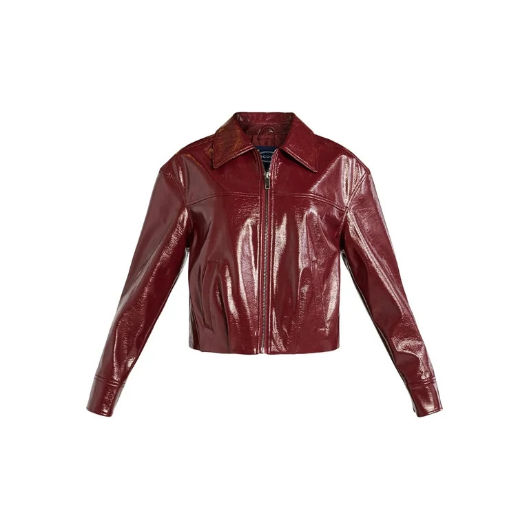 Scoop Women’s Crinkle Faux Patent Leather Cropped Bomber Jacket, Sizes XS-XXL - Walmart.com | Walmart (US)