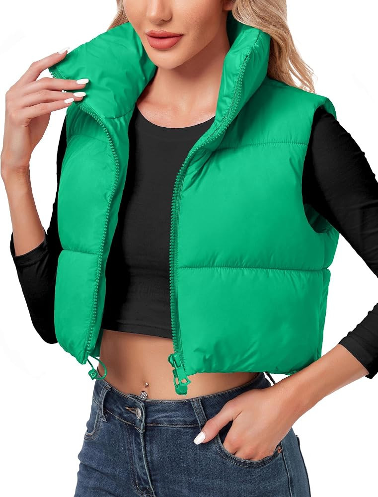 Polu Women's Cropped Puffer Vest Jacket Sleeveless Winter High Stand Collar Lightweight Vest for ... | Amazon (US)