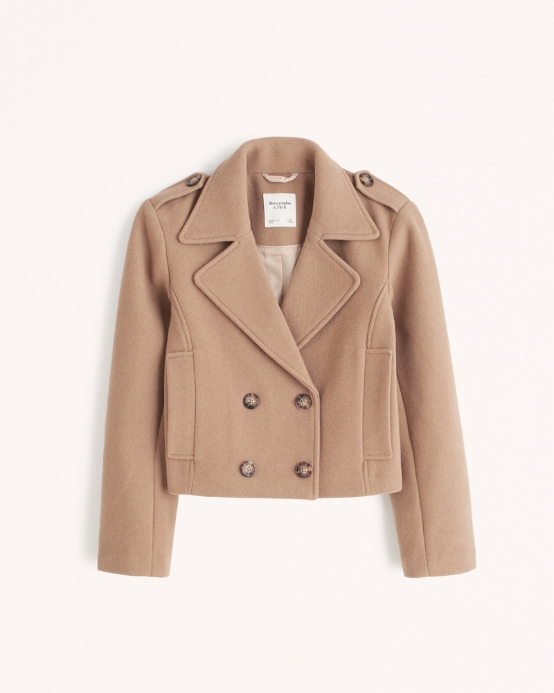Women's Cropped Wool-Blend Peacoat | Women's Office Approved | Abercrombie.com | Abercrombie & Fitch (US)