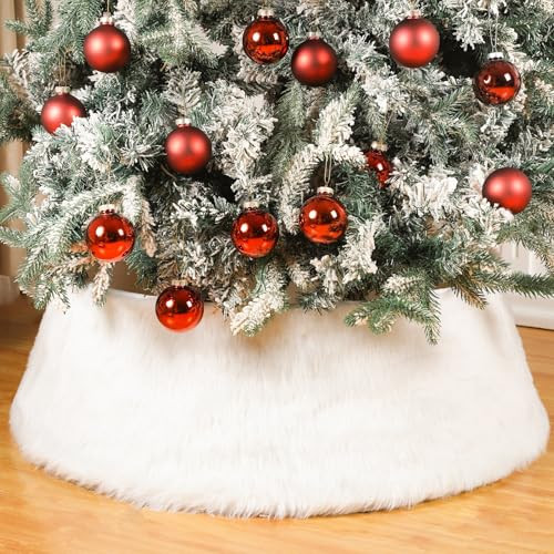 Shappy 30 Inch Christmas Tree Collar Faux Fur Plush Christmas Collar Adjustable Rustic Tree Collar for Artificial Trees Home Christmas Xmas Holiday Decor | Amazon (US)