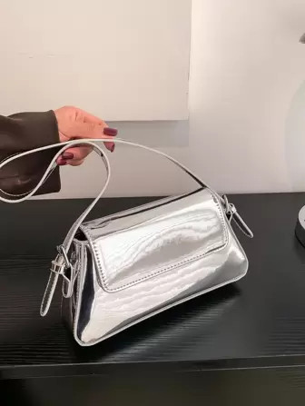 Metallic Flap Baguette Bag Portable,Multifunction,Large Capacity business casual High school,Busi... | SHEIN
