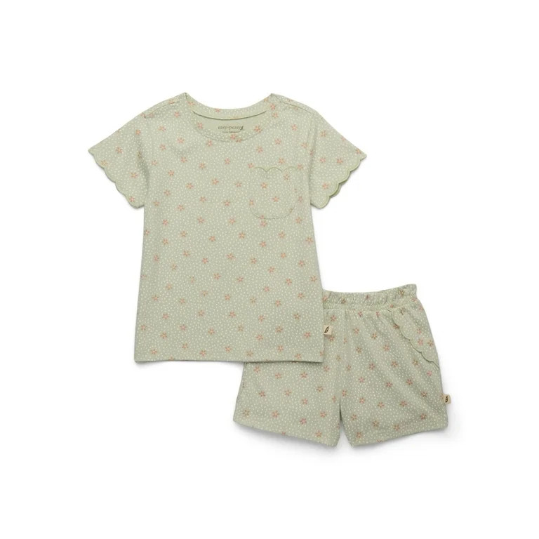 easy-peasy Toddler Girls Organic Jersey Sleeve Tee & Scallop Shorts Set, 2-Piece, Sizes 18M-5T | Walmart (US)