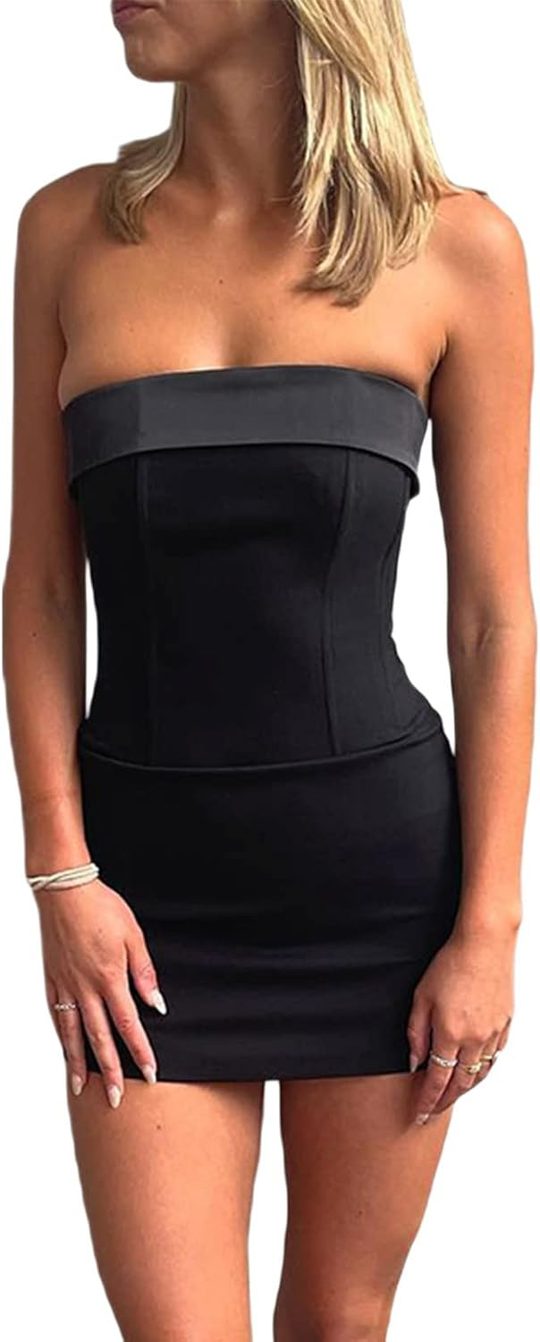 Women Strapless Tube Top Mini Dress Cutout Sexy Backless Slim Fit Short Cocktail Dress Night Out Par | Amazon (US)
