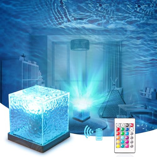 RICHMYC Ocean Wave Projector Light, 16 Colors Gradual Rotating Water Lamp with Remote Control, Beach Decor Sea Themed Northern Lights Projector for Office Bedroom Bar Restaurant(Wood) | Amazon (US)