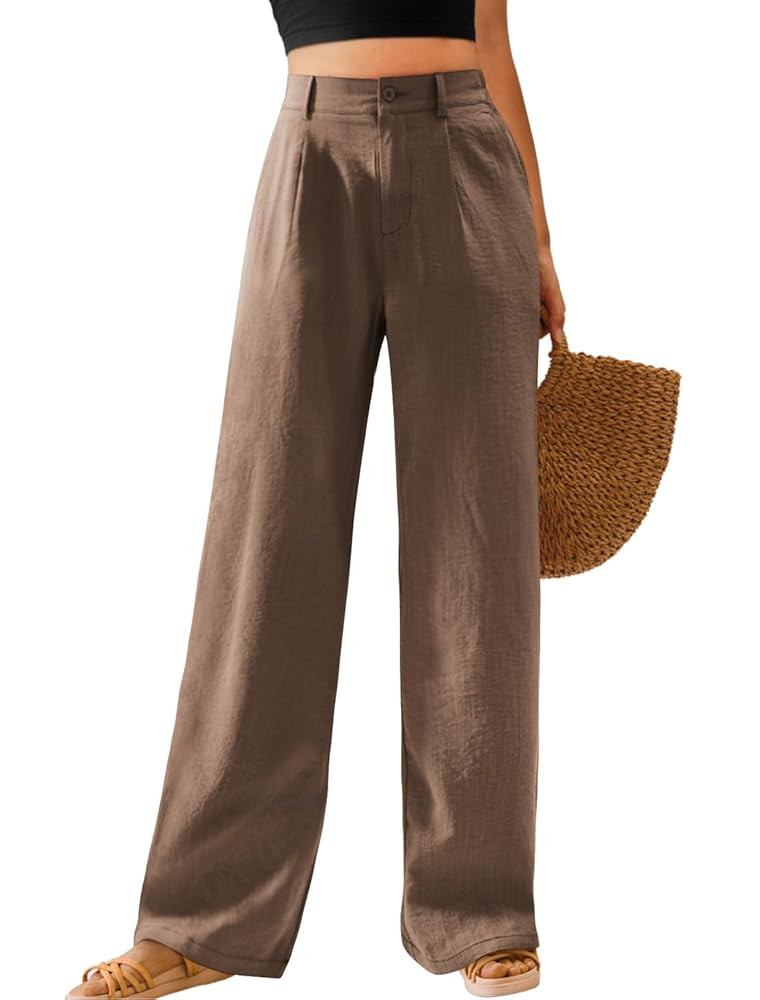 Feiersi Womens Casual Wide Leg Pants High Waisted Button Down Straight Long Trousers Palazzo Pant... | Amazon (US)