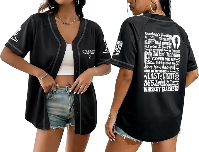 Baseball Jersey Women Vintage Tees Button Down Short Sleeve Tops | Retro Baseball Jersey for Wome... | Amazon (US)