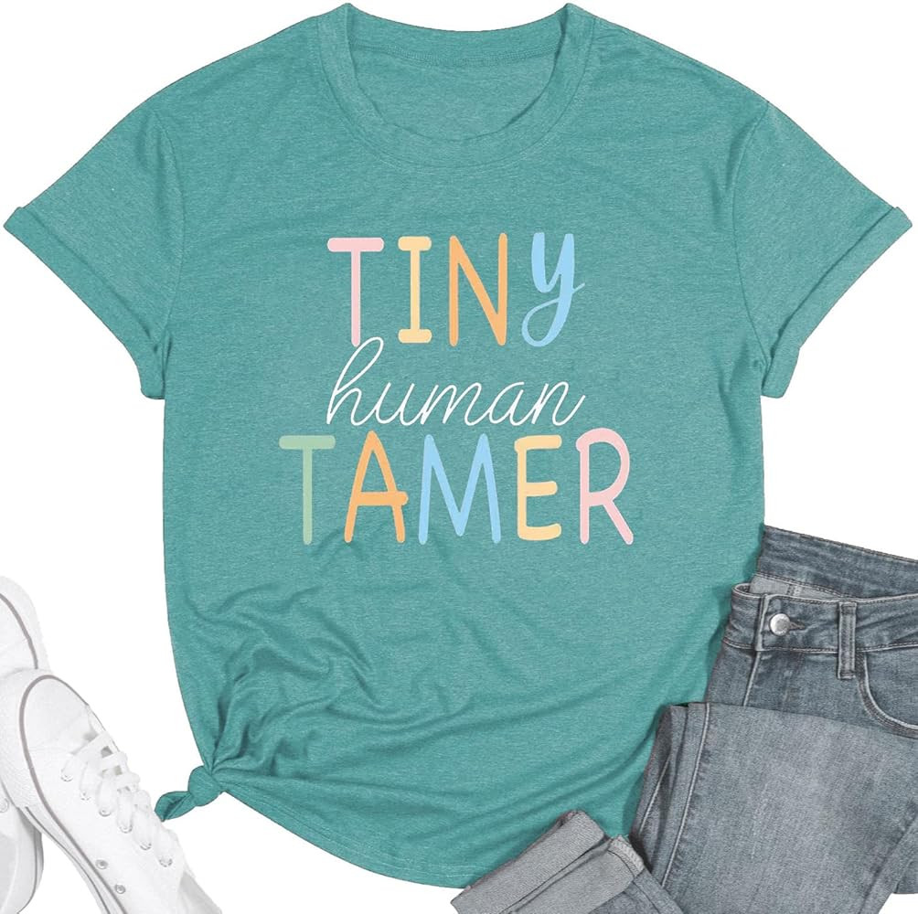 Teacher Shirts for Women - Kindergarten & Elementary School Teaching Tee Funny Tiny Human Tamer G... | Amazon (US)