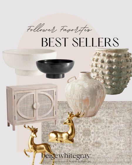 Follower favorites this week!! The anthropologie Minka pot is a hot item week after week!! The Orion bowls are my favorite staple for my house, and this cabinet is so cute for nightstands or 2 pushed together for a sideboard look. These gold reindeer from will sell out fast because they’re so affordable and my living room rug is always a best seller!! Beigewhitegray 

#LTKsalealert #LTKSeasonal #LTKhome