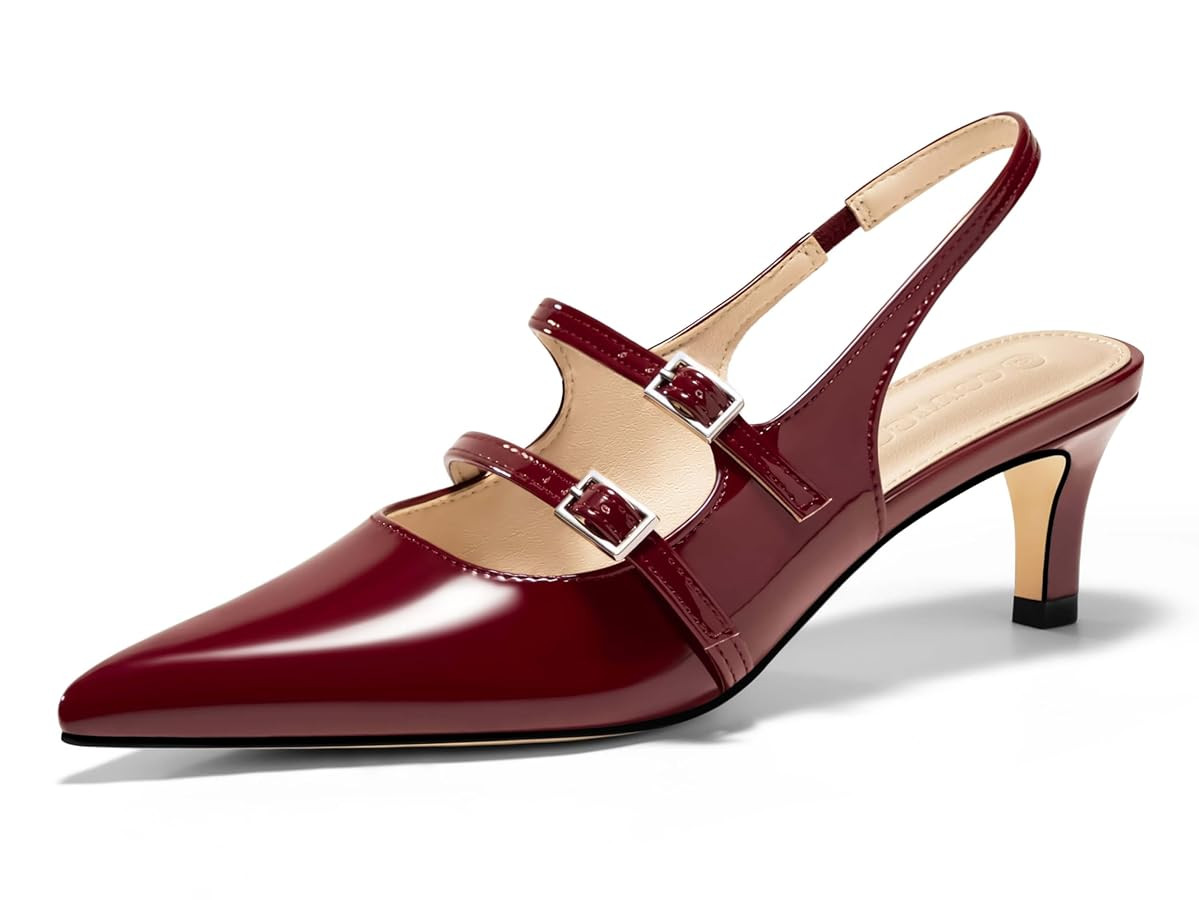 Coutgo Womens Slingback Kitten Heels Mary Jane Pumps Closed Pointed Toe Buckle Strap Wedding Dres... | Amazon (US)