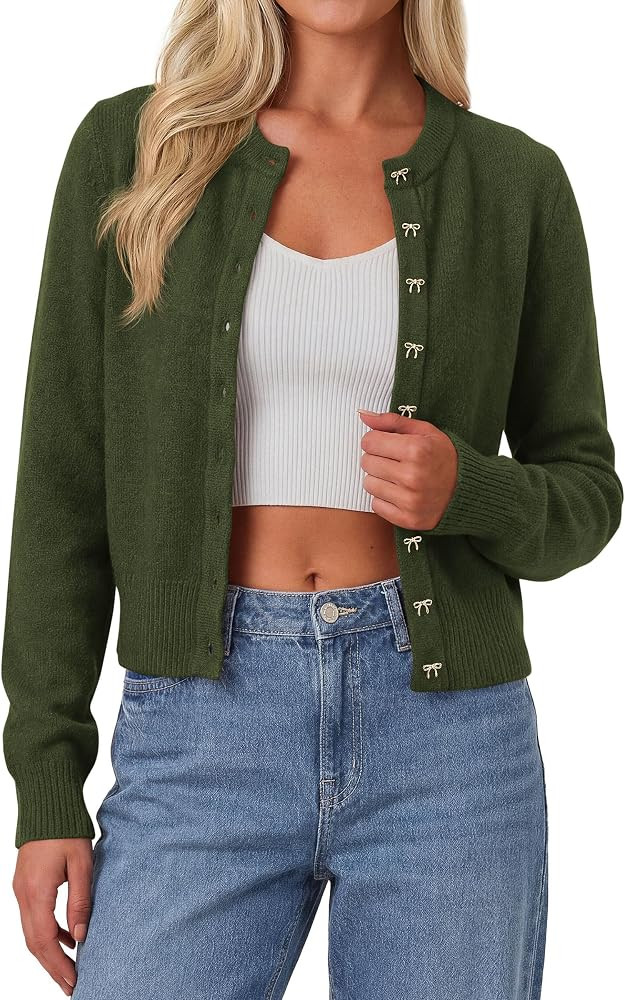 PRETTYGARDEN Womens Cropped Button Up Knit Cardigan Sweater | Amazon (US)