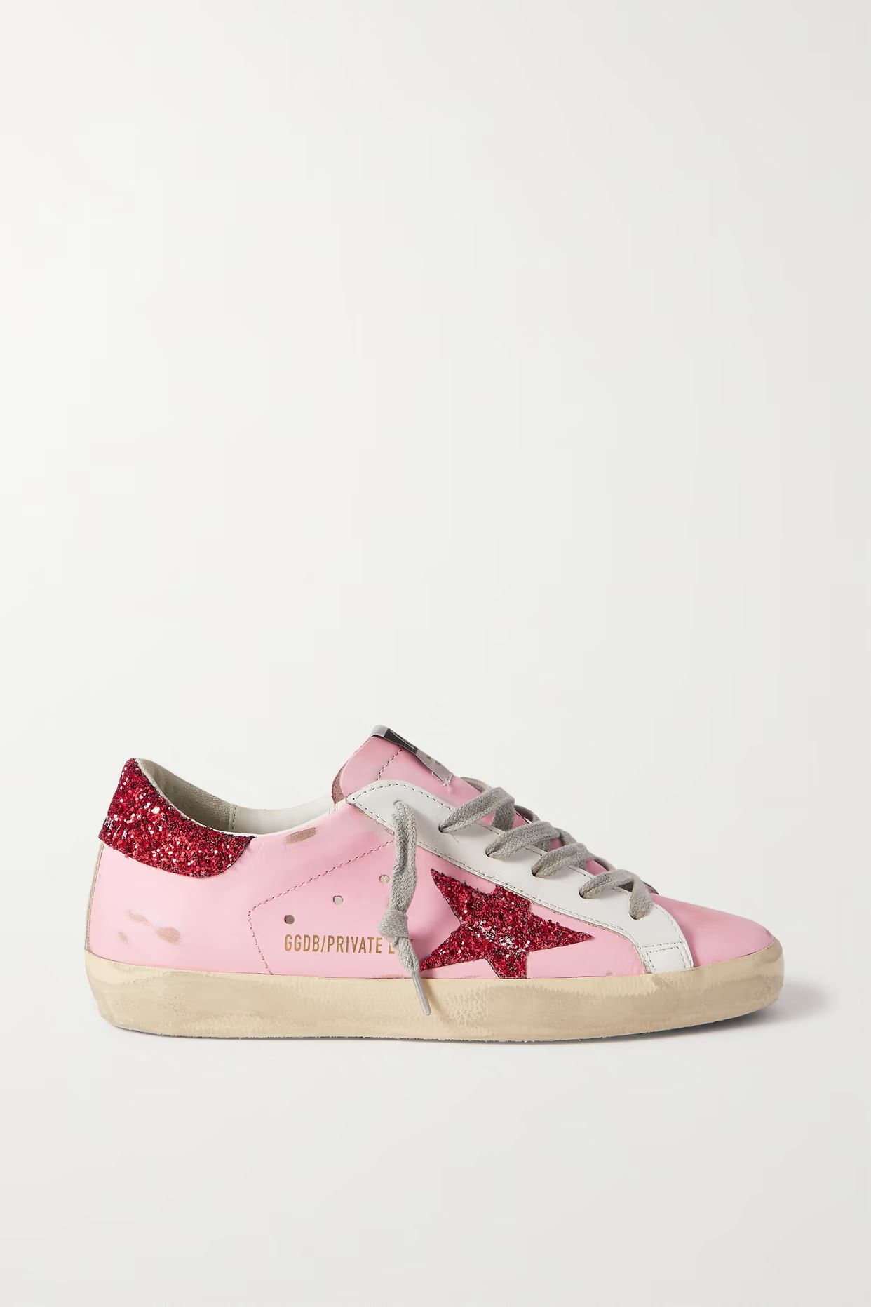 Golden Goose - Superstar Distressed Leather, Suede And Shearling Sneakers - Pink | NET-A-PORTER (US)