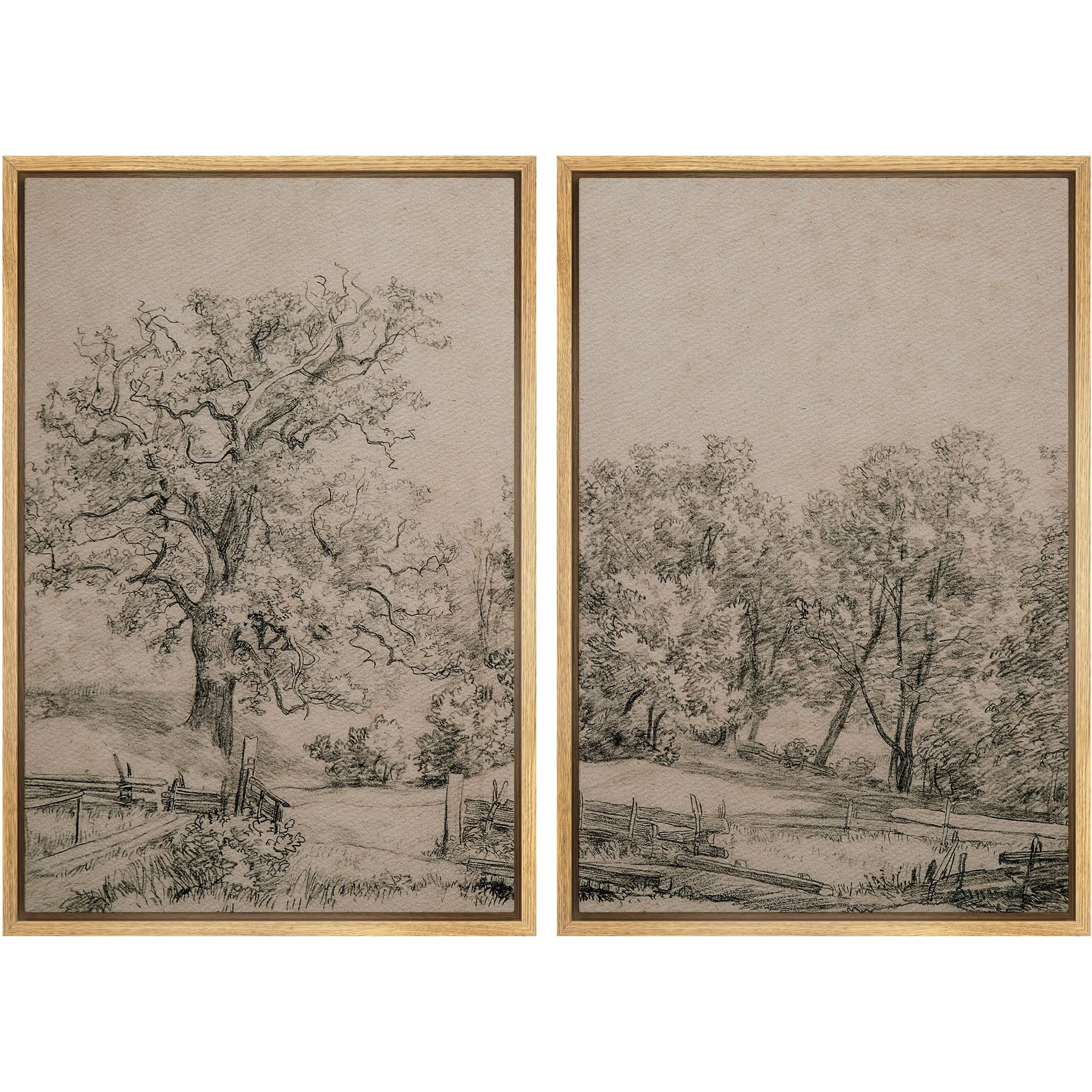 MUDECOR Framed Canvas Print Wall Art Ancient Tree and Country Road Sketch Classic Landscape Penci... | Amazon (US)