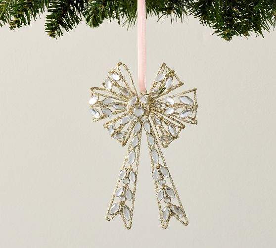 LoveShackFancy Silver Glitter Cage Bow Ornament | Pottery Barn (US)