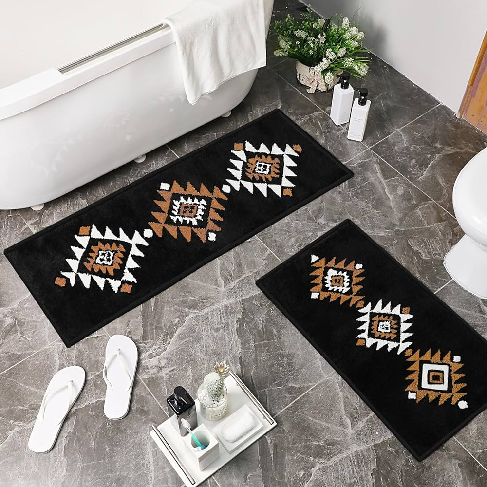 Nuanchu 2 Pcs Western Aztec Bathroom Rugs Boho Aztec Bath Mat Non Slip Geometric Bathroom Decor S... | Amazon (US)