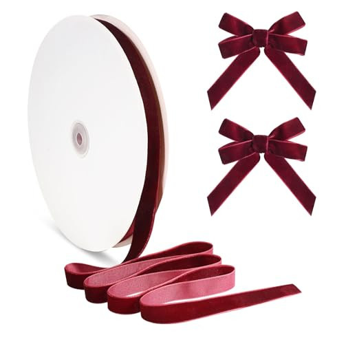 Burgundy Velvet Ribbon 5/8 inch, Vintage Maroon Thin Velvet Ribbon for Gift Wrapping, 30 Yards Skinny Wine Christmas Ribbons for Christmas Tree, Bow Ornaments, Crafts, Holiday Decoration | Amazon (US)
