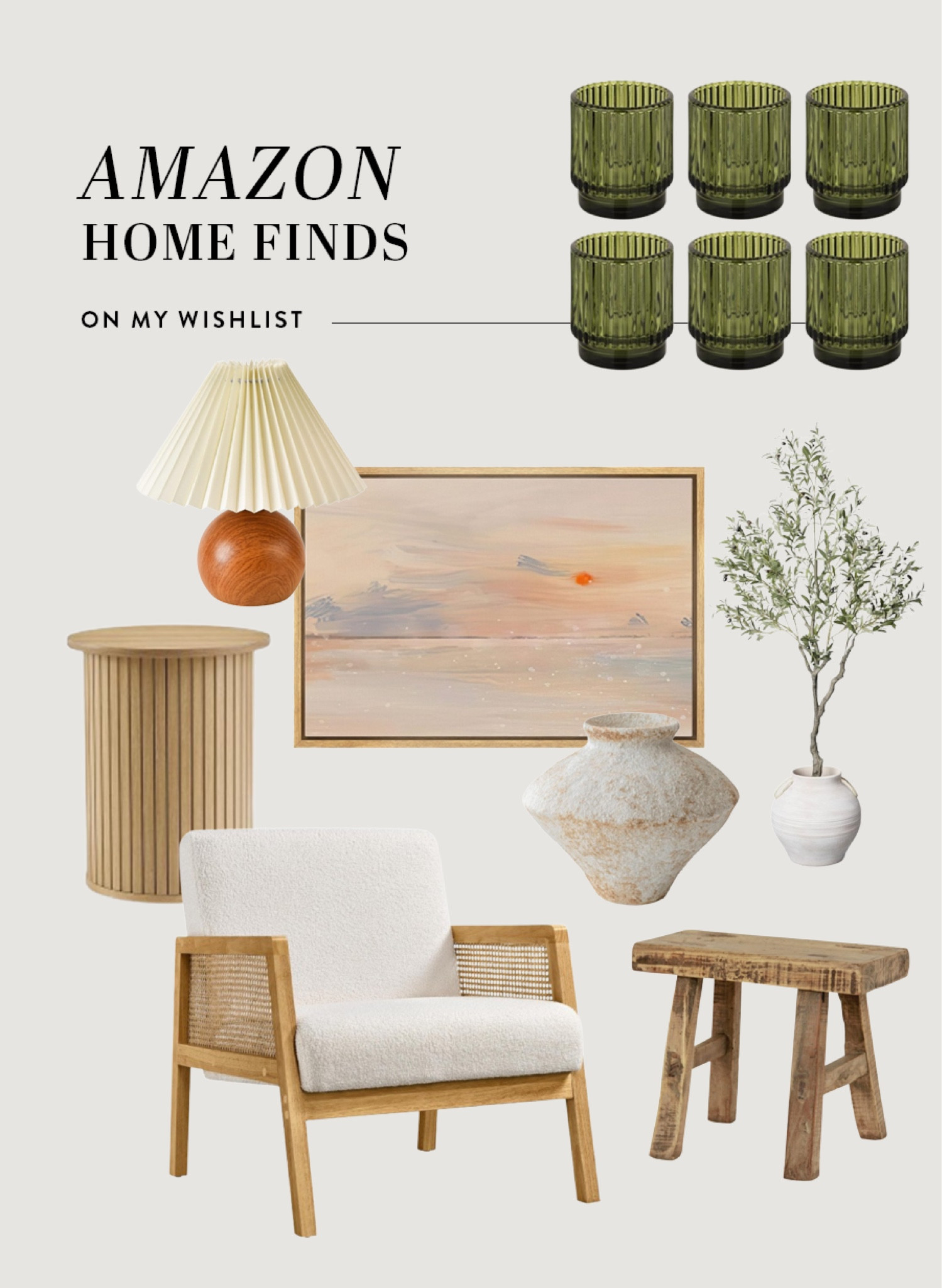 Amazon home finds on my wishlist ✨ So many cute home decor pieces I'm eyeing. Adding these green fluted glasses to my cart immediately tbh. #homedecor #wabisabihome #amazonhome #homefinds 

#LTKHome