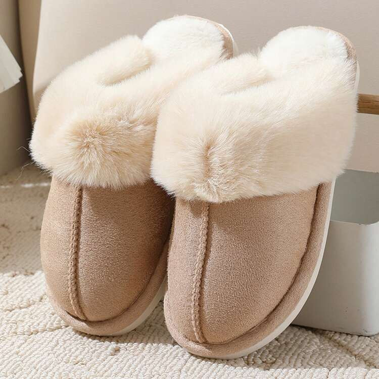 Women's Plush Lined Slippers, Wool Fluffy Moccasins,Outdoor Indoor Dual Use Slippers | SHEIN