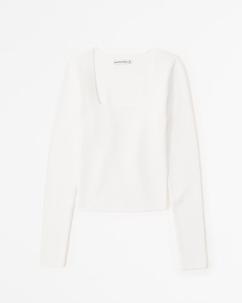 Long-Sleeve Ottoman Squareneck Top | Abercrombie & Fitch (US)