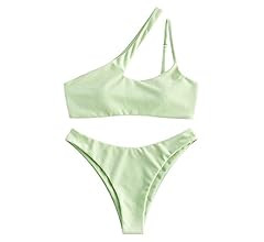 ZAFUL Women's Sexy Cutout One Shoulder Bikini Underwire Padded Two Piece Bathing Suit Cheeky Thon... | Amazon (US)