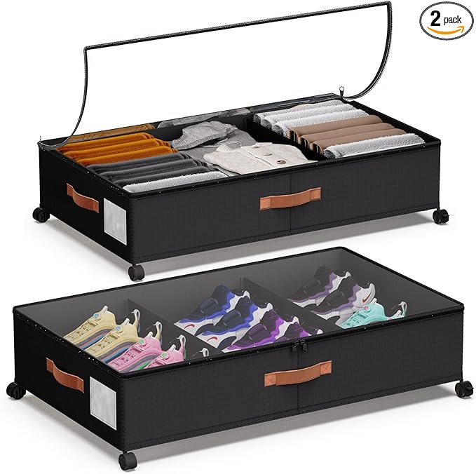 Under Bed Storage with Wheels - Rolling Underbed Containers with PVC Clear Lid & Dividers, 600D O... | Amazon (US)