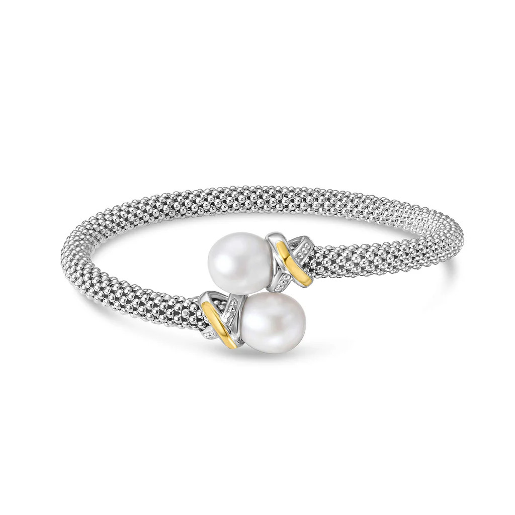 Silver & 18K Popcorn Pearl Bypass X Bangle | Phillip Gavriel