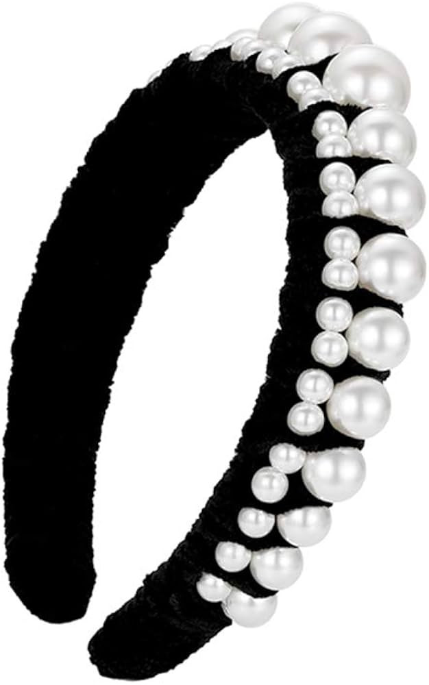 Velvet Braided Pearl Padded Headband Velvet Headband Elegant Big Pearl Headband Vintage Hairband ... | Amazon (US)