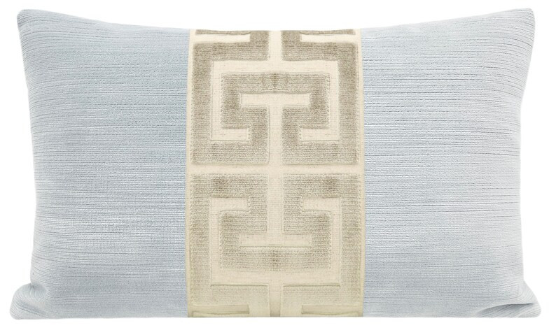 The Little Lumbar : Strie Velvet // Mist + Greek Trim // Cashmere | trim pillow | abstract cut ve... | Etsy (US)