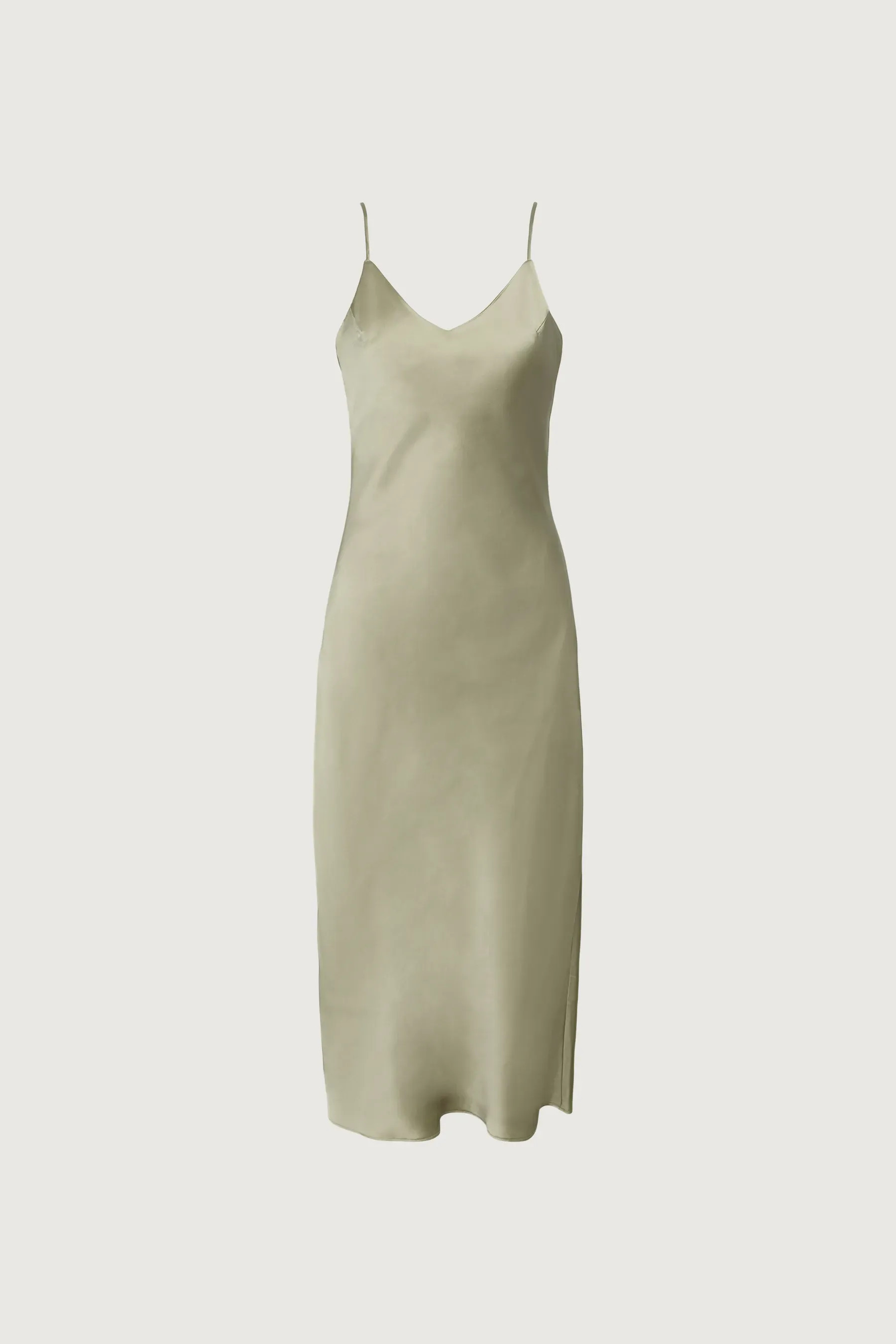 SATIN V-NECK SLIP MIDI DRESS | OAK + FORT