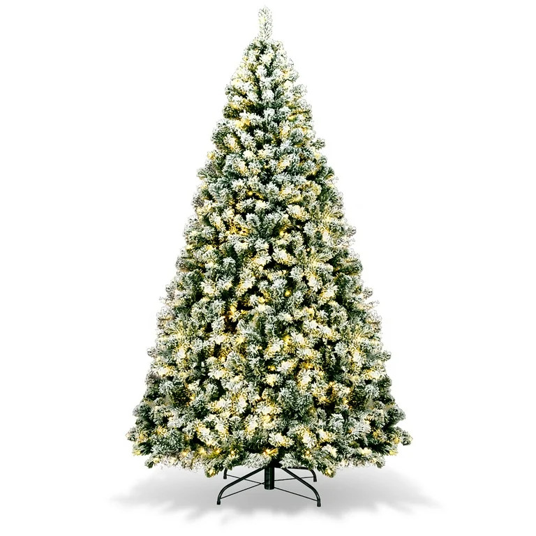Costway 7.5Ft Pre-Lit Premium Snow Flocked Hinged Artificial Christmas Tree w/550 Lights | Walmart (US)